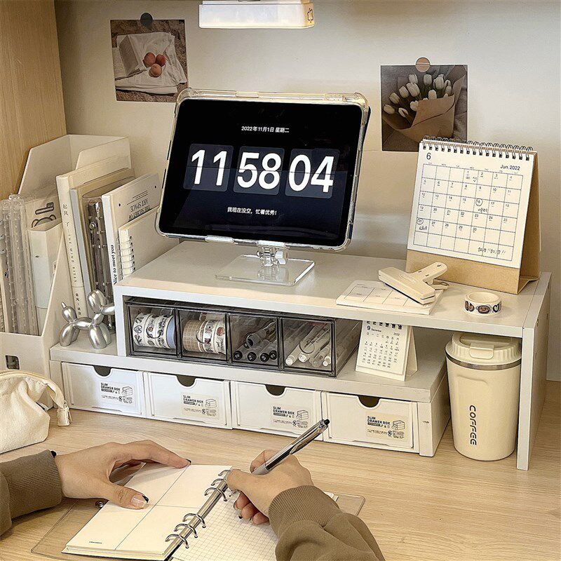 速发缩伸可桌面置物架电脑增高架宿公办舍书桌改造好物学习工位收