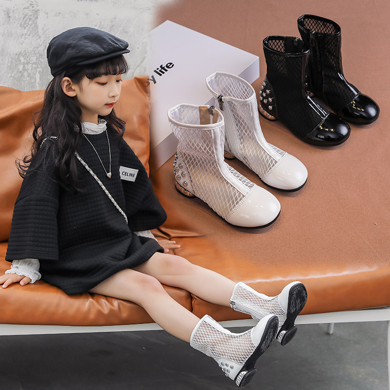 正品官方女童凉靴2025春秋新款网靴女孩马丁靴镂空夏季中大童靴子
