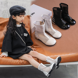 正品官方女童凉靴2025春秋新款网靴女孩马丁靴镂空夏季中大童靴子