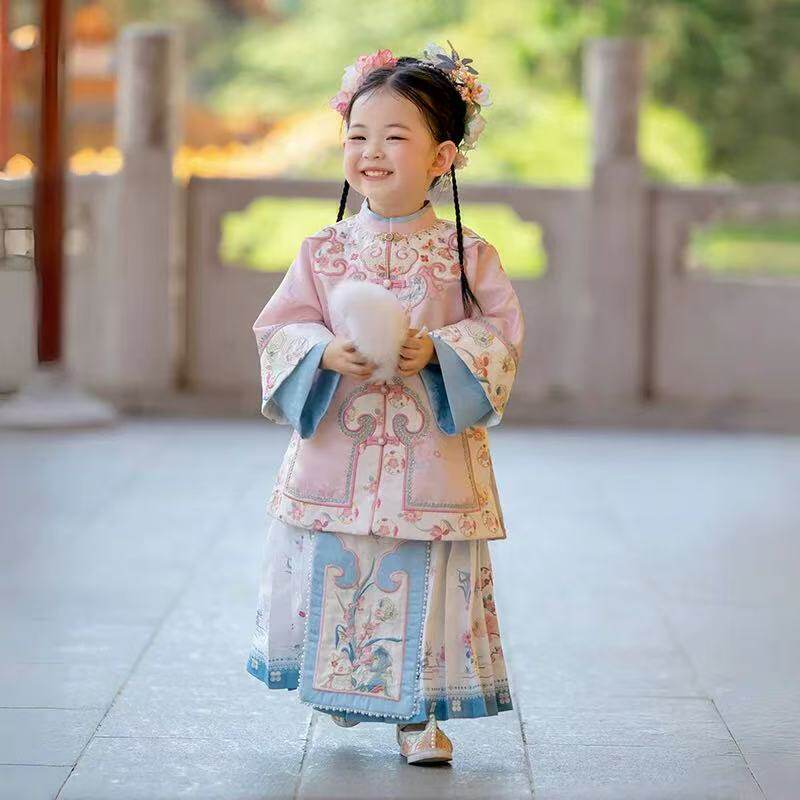 儿童汉服新款春秋女童格格明制汉服古风儿童古装唐装新款马面中式