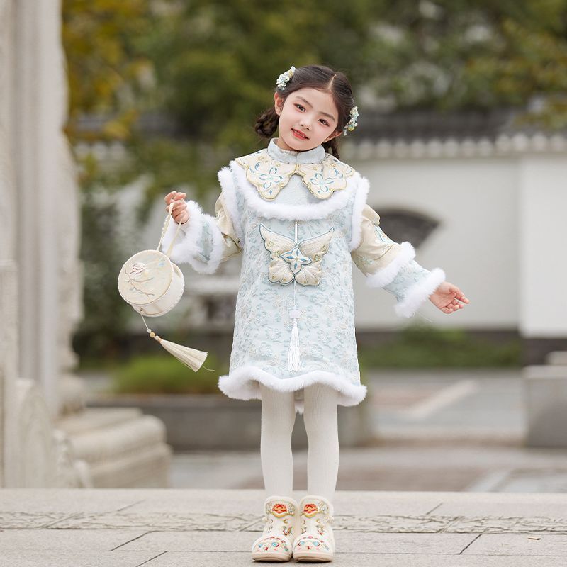 女童加绒拜年服冬款加厚儿童古装唐装冬季新款件套