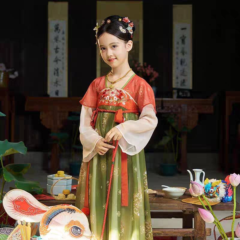 汉服女童古风敦煌唐装儿童复原中国超仙连衣裙演出服春秋古装新款