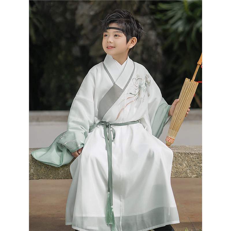 汉服男童2026春款白月青衫中国风儿童宋制套装男孩唐装古风演出服