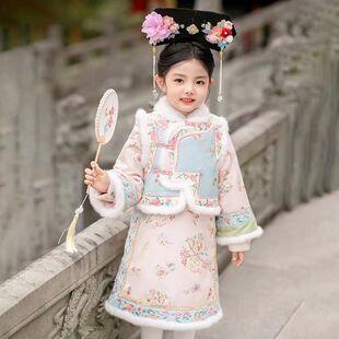 女童汉服拜年服中国风冬季加厚格格服古风旗袍马甲唐装汉服格格服