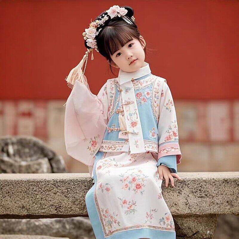 新款儿童古装格格服女童清朝宫廷服饰春秋旗袍中国风女童旗袍套装