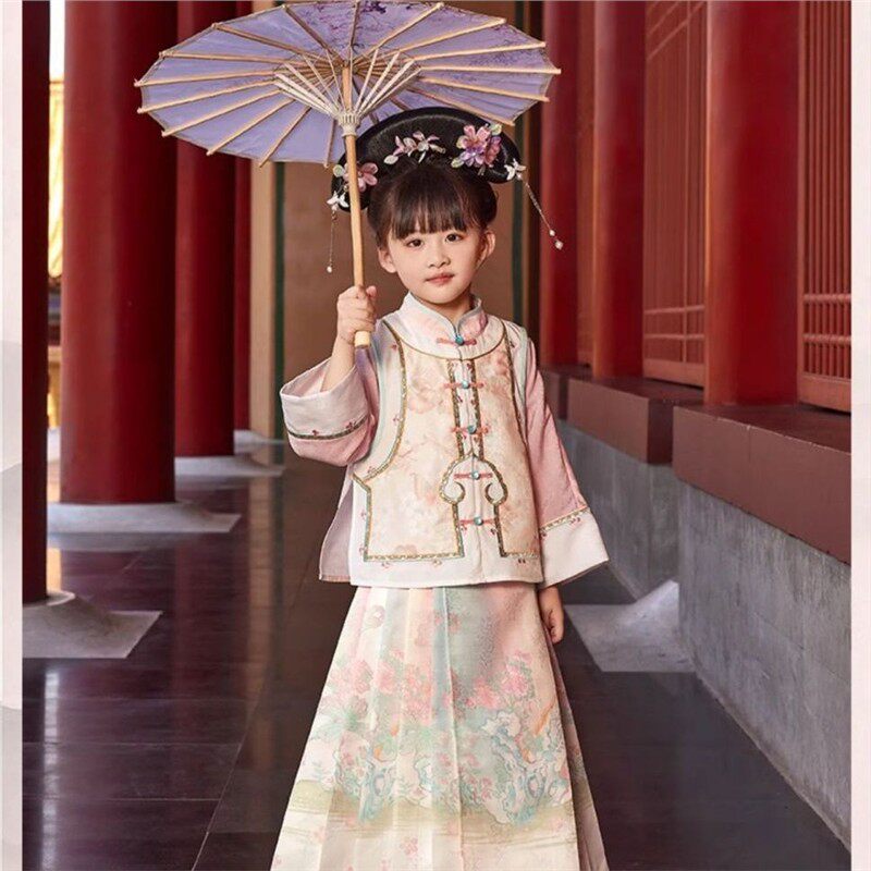 刺绣春秋款格格服女童汉服古装清宫清朝2025新款套装踏青穿搭