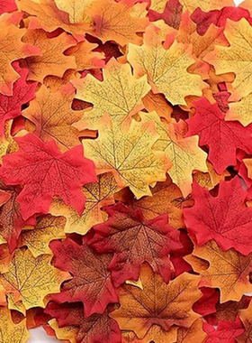 仿真枫叶8cm红黄混色婚庆路引装饰秋天落叶拍照道具幼儿园DIY手工