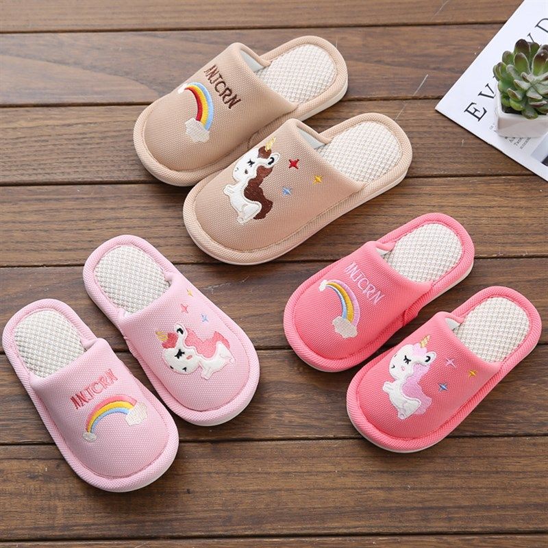 秋冬季幼儿园男女儿童拖鞋包头拖鞋情侣款亲子亚麻拖鞋室内居家