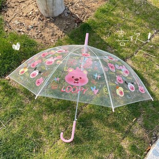 小海狸露比loopy透明雨伞三折全自动长柄伞可爱折叠儿童成人加厚