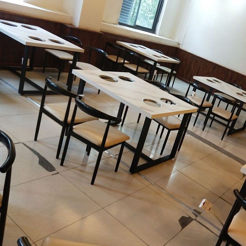 仿大理石纹电磁炉一体火s锅店桌椅串串自助一人一锅小火锅桌子商