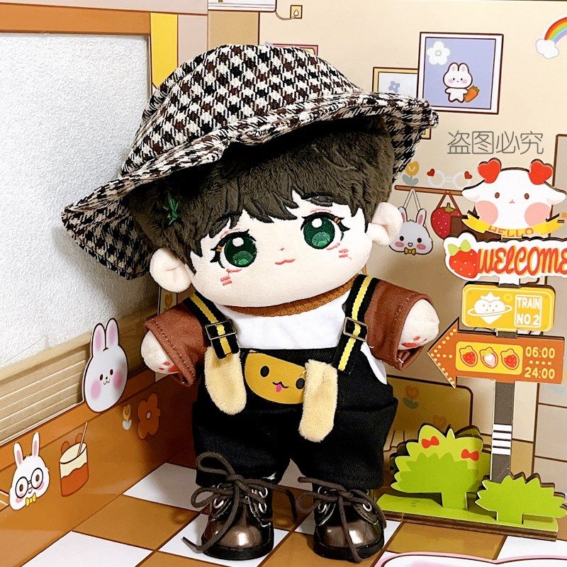 现货20cm娃衣棉花娃娃公仔男款背带裤帽子20厘米套装换装衣服