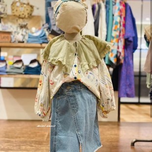 110-160可亲子日系潮童女童薄牛仔松紧腰不规则流苏半身裙腰裙