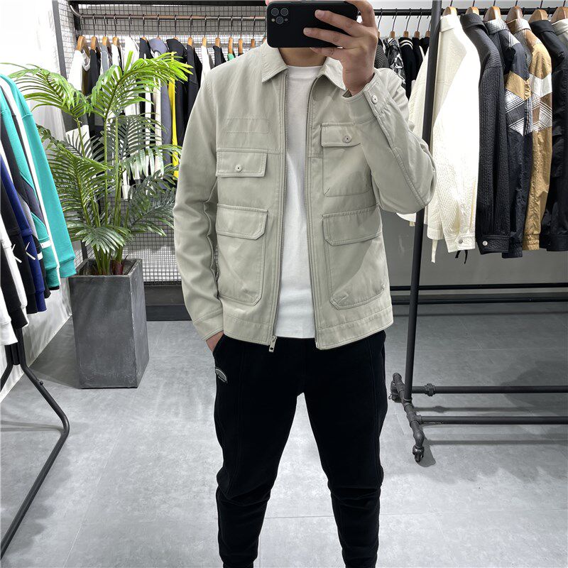 秋季新款翻领皮衣男士皮夹克韩版潮流修身机车服纯色休闲PU皮外套