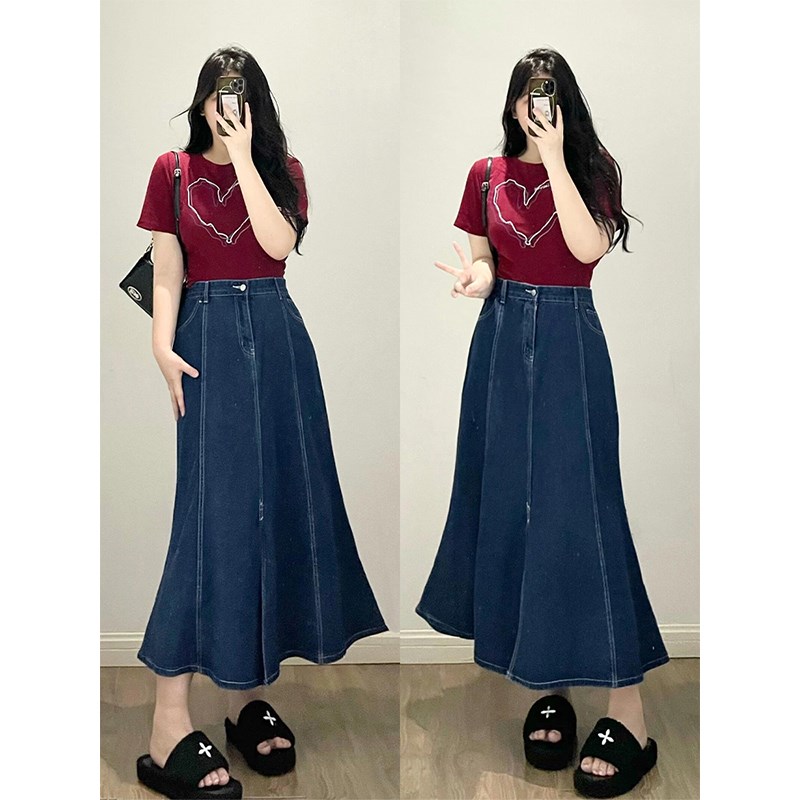 300斤胖mm女装复古牛仔半身裙女夏季显瘦大码裙子淑女鱼尾中长裙