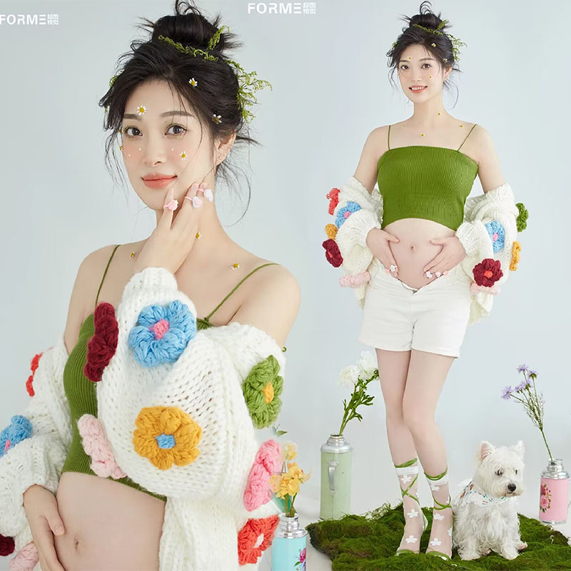 孕妇拍照服装新款影楼日系准妈妈拍照清新时尚针织艺术孕妇照衣服