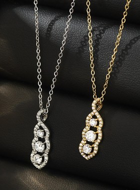 真金电镀微镶锆石气质锁骨链女韩国时尚设计感花生项链轻奢风颈链