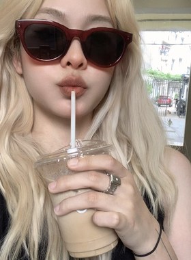 【金发魔女】韩版百搭复古暗红框墨镜女时髦辣妹夏季遮阳眼镜24新