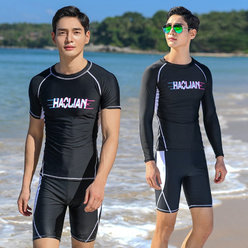 2022新款男士分体防晒泳衣男士泳裤五分L短袖游泳套装男成人泳装