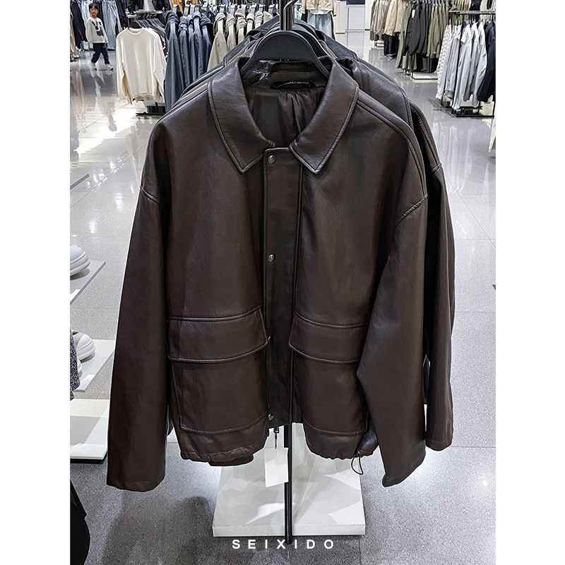 柜799!秋冬款男装仿皮革翻领夹克3046349宽松休闲皮外套3046/349