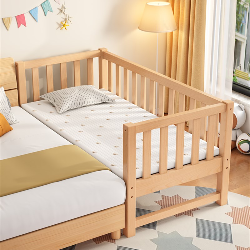 实木榉木儿童婴儿床带护栏拼接大床加宽床边床单人男孩女孩公主床