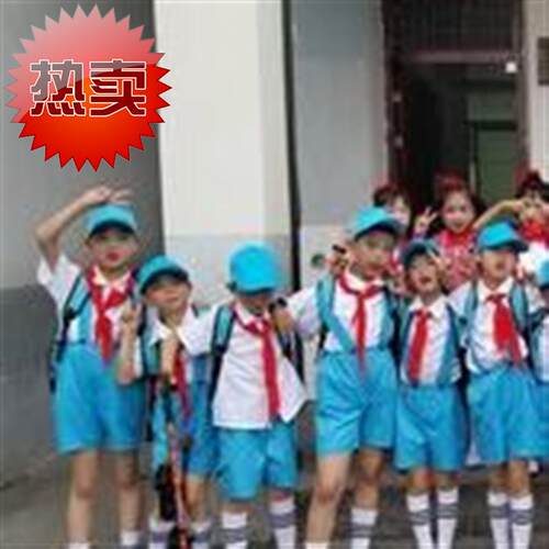 桨儿划起的歌谣舞蹈服儿童背带裤演出服装女童大合唱红领巾百褶裙