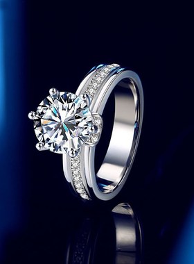正品莫桑石钻戒女戒指纯银镀AU750白金铂金指环结婚情侣对戒许愿