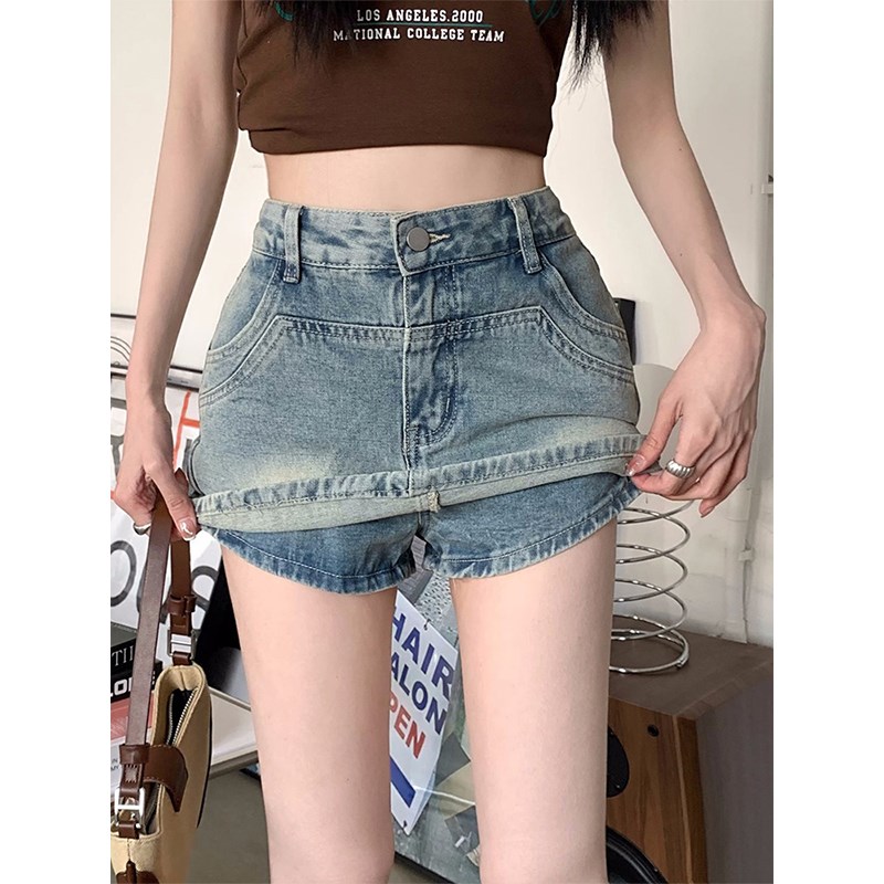 300斤大码女装美式高街辣妹复古牛仔裙裤女胖mm夏季显瘦短裤裙子