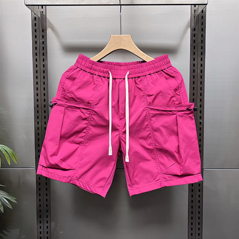 夏季彩色潮牌男士工装五分裤短裤2024夏季新款大口袋休闲宽松中裤