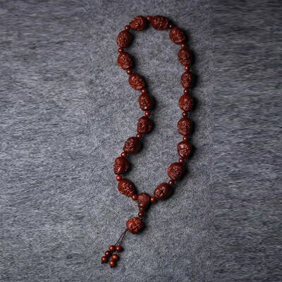 小叶紫檀深雕念珠十八罗汉汽车挂檀香木高油手持红木珠文玩手串