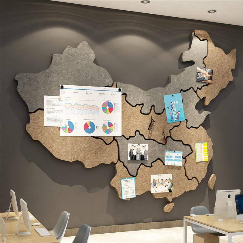 毛毡贴照片展示板中国世界地图墙面装饰背景3d立体旅行游文化氛围