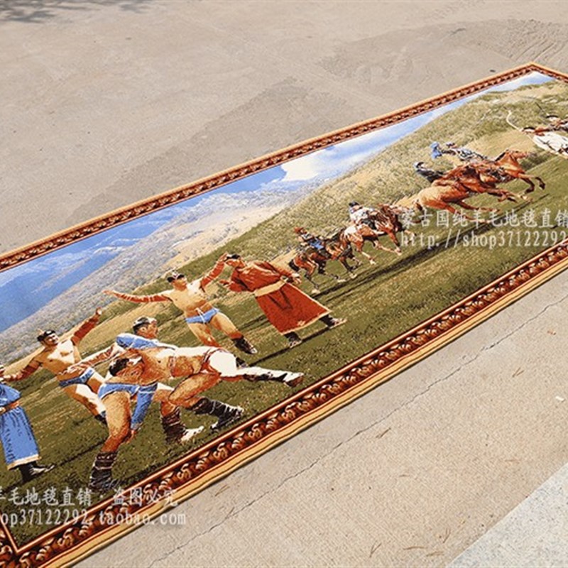 蒙古纯羊毛沙发背景墙办公室会议室草原生活风景成品装饰挂毯壁毯
