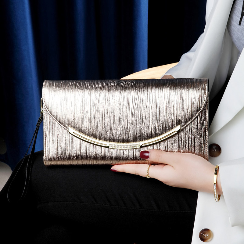 2025新款牛皮有卡位大容量手抓包链条包时尚真皮宴会手拿包女气质