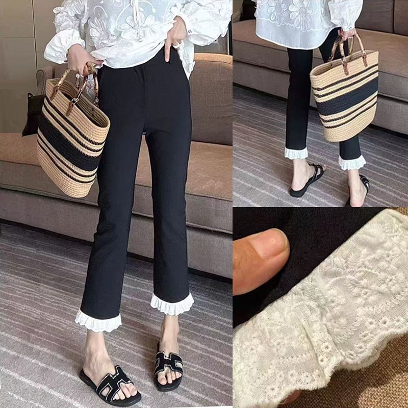 大码裤子女2025新款胖mm春季高腰修身显瘦花边蕾丝休闲西装裤女