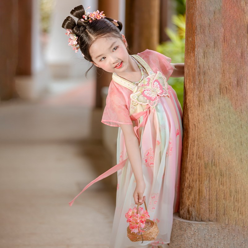 汉服女童夏季2024新款儿童古风超仙公主襦裙小女孩薄款礼服连衣裙