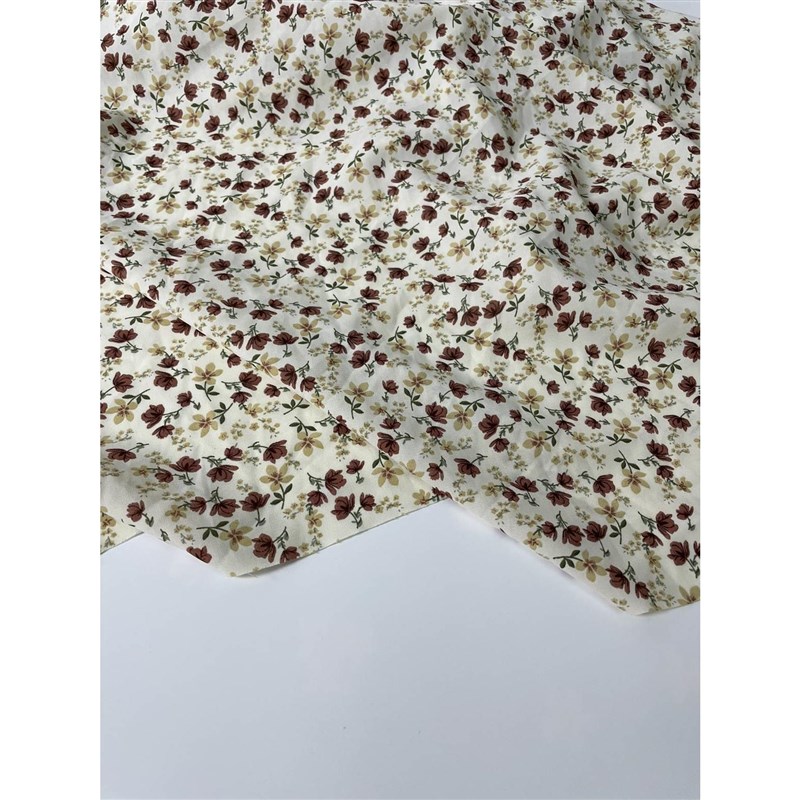 E506米色底小碎花印花雪纺布头 柔软垂坠透气连衣裙上衣旗袍面料