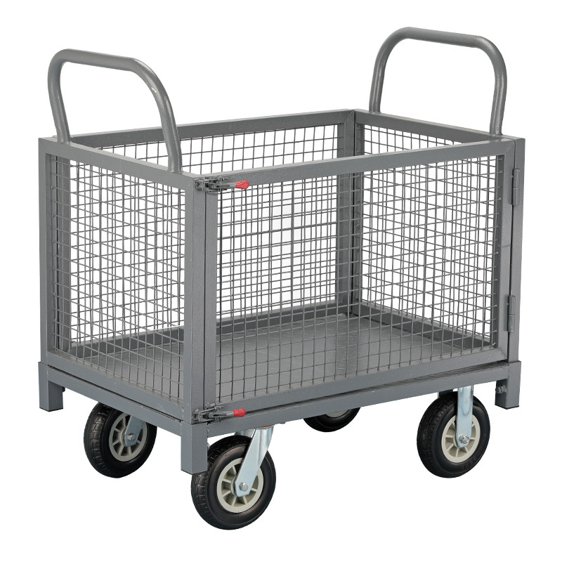 围栏手推车搬运车周转拣货车带护栏小推车网格平板车推货车拉货车