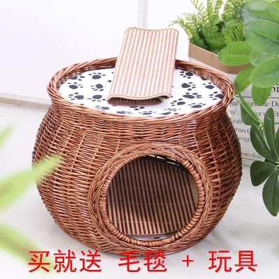 睡觉猫窝藤编猫抓k板窝别墅产房猫爬架公寓宠物家用夏天一体房子