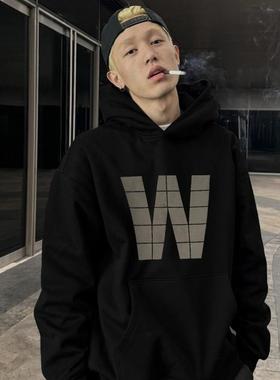 CTST美式 TRACK W字母小众美式潮牌秋冬加绒宽松男士情侣连帽卫衣