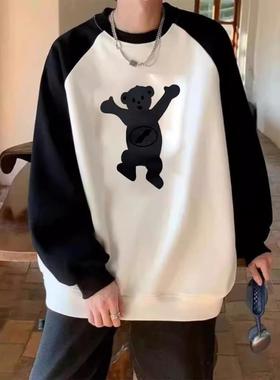 CTST美式款WELLMIKI 小熊插肩圆领卫衣韩版毛圈休闲男女情侣上衣