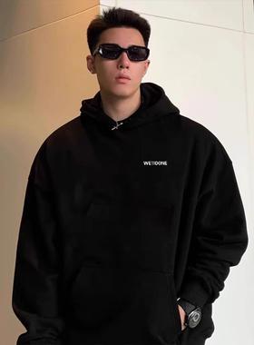 CTST美式新款WELLMIKI 胸前字母小标加绒连帽卫衣百搭男女情侣款
