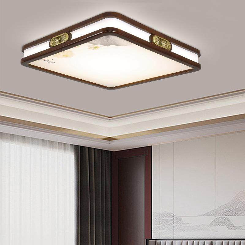 吸新中式实木灯客厅灯灯led超薄长方行顶厅橡木无品牌/灯饰胡桃木