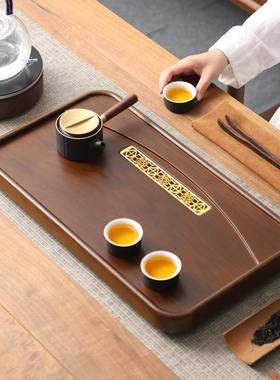高实木整块盘长方形排水式家用茶台小型干泡02155茶简易办公室茶
