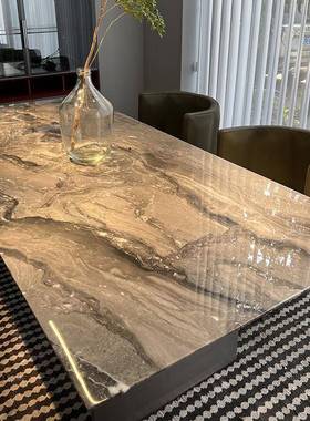 进口威式尼斯奢棕天然大理石餐CZ005桌高端意极轻Linha简塞纳河6