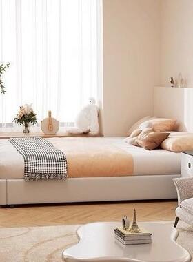 户简约新主卧储物床无背双人床意式极VOI简无床头床黑色小型网靠