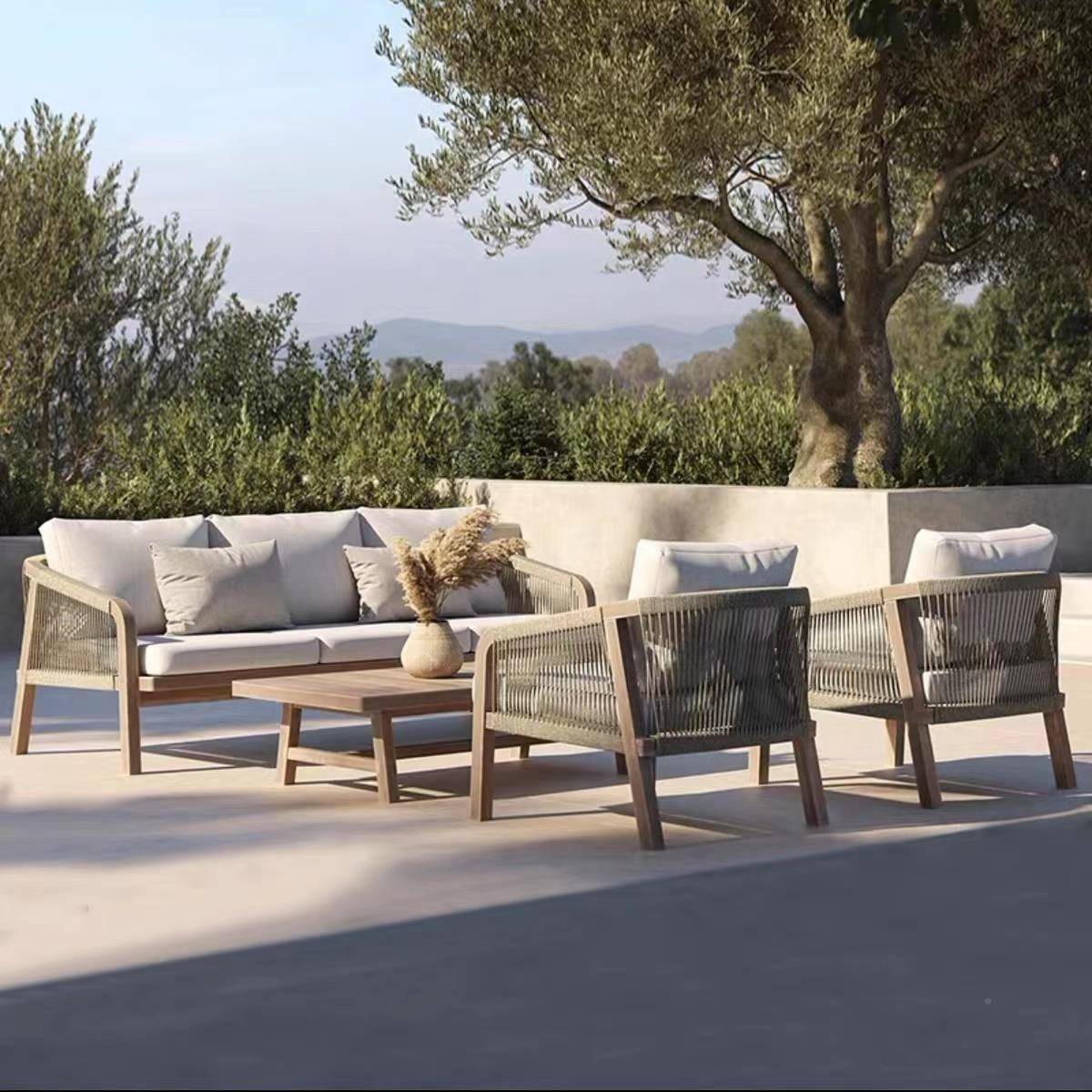 户外藤阳台实木柚木沙发绳编桌椅庭休院花休闲YKP家具别墅露园台