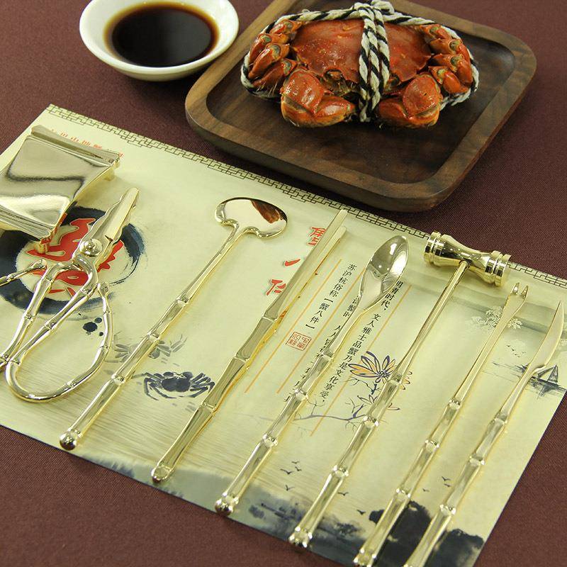 自用赠人佳品吃蟹工具304不锈钢竹节款蟹八件七里山塘品螃蟹工具