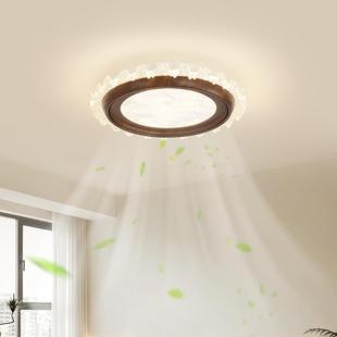 卧室灯无叶风扇灯款 新桃木纹顶中古风隐形电胡LES扇一体护眼房间