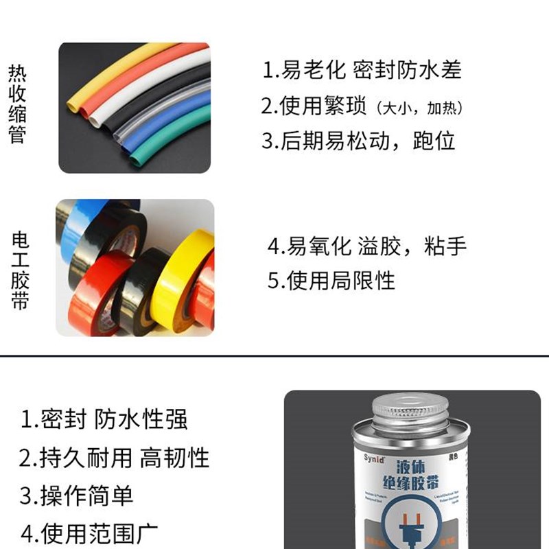 液体绝缘胶带防水替代热收管电工胶带汽车电线路板阻燃耐高温胶水