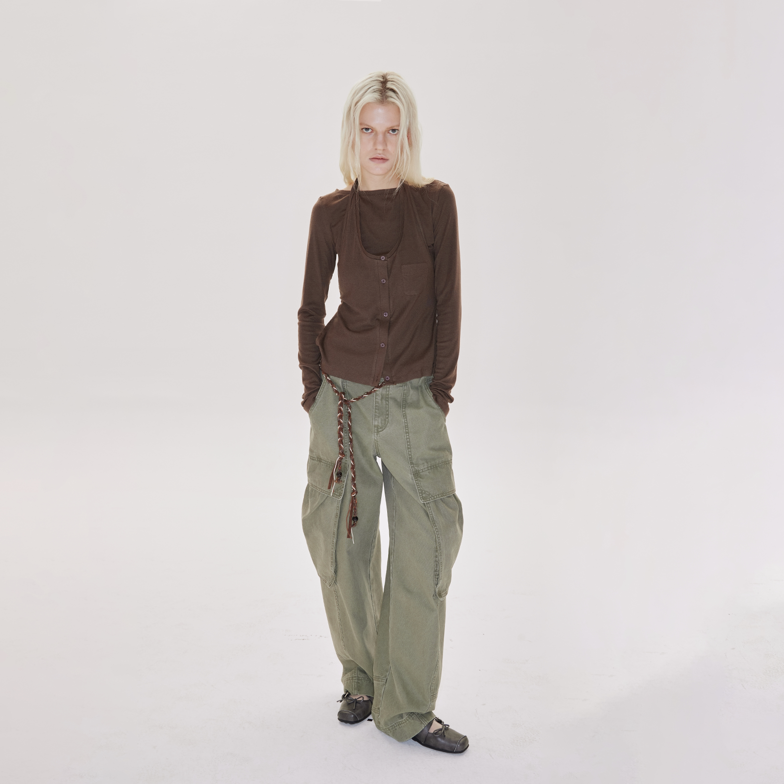 RURE马甲绑带两件套T恤衬衫进口羊毛设计感26年春季新打底衫上衣