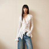 RURE复古荷叶边蕾丝衬衣衬衫 一只贝卡同款 女士上衣初秋流行